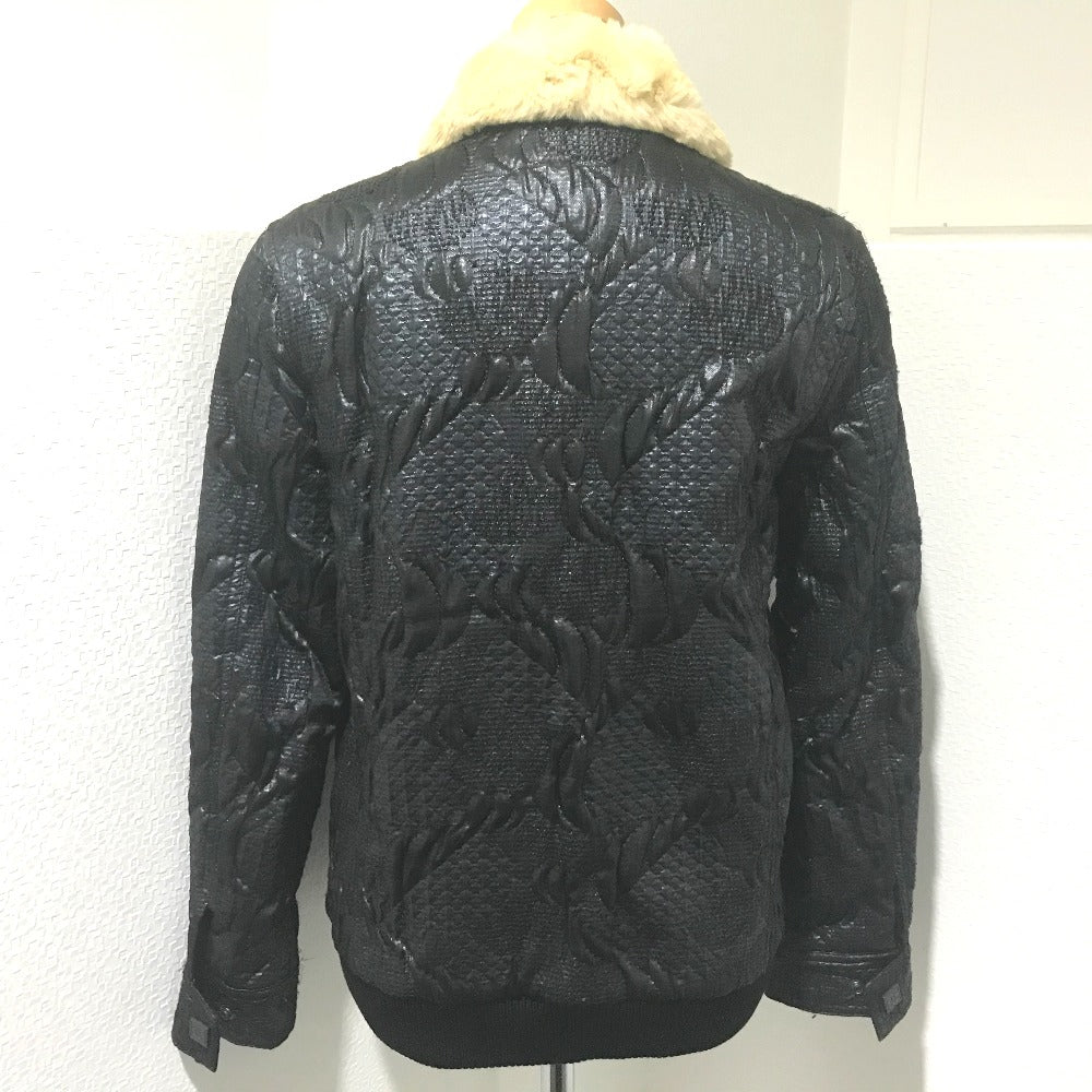CHANEL 08A Fur Jacket/Blouson, Polyester, Women's, Black/Metallic Black