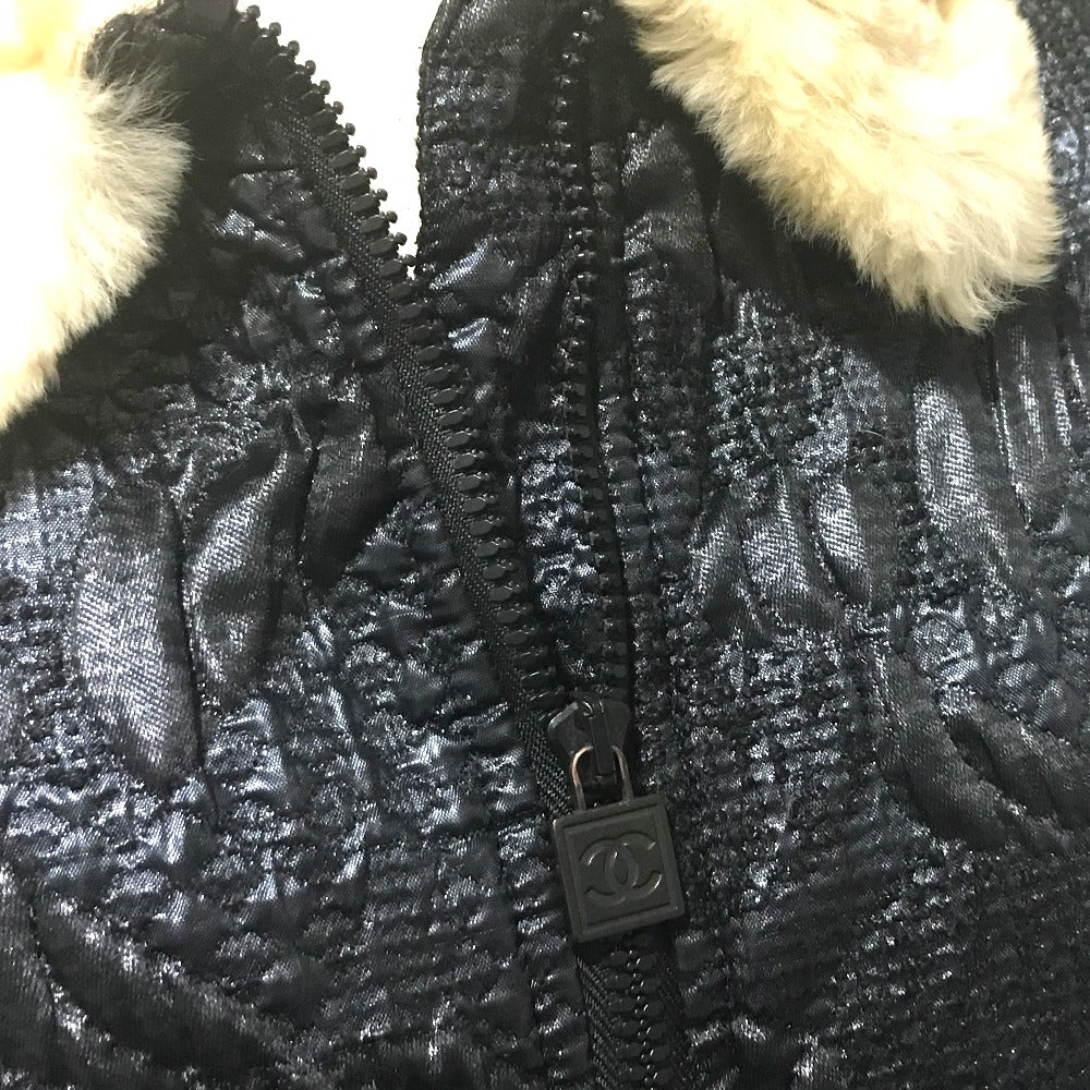 CHANEL 08A Fur Jacket/Blouson, Polyester, Women's, Black/Metallic Black