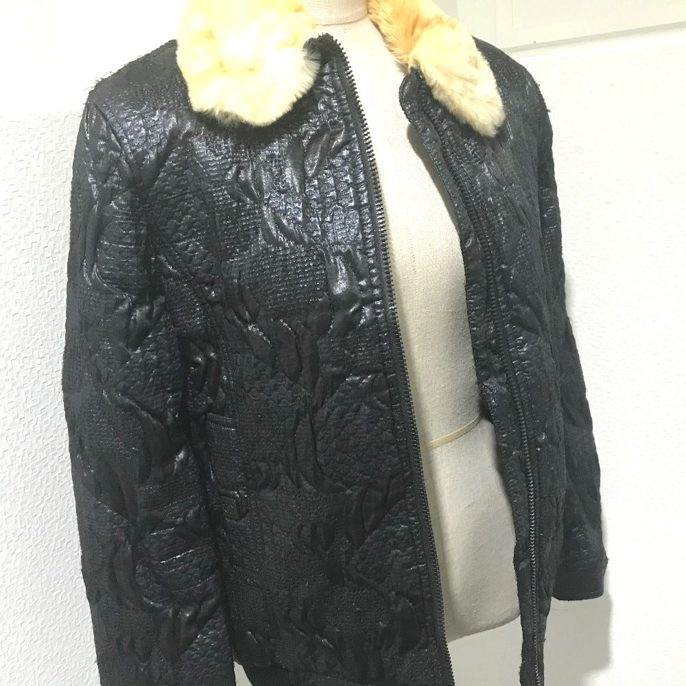 CHANEL 08A Fur Jacket/Blouson, Polyester, Women's, Black/Metallic Black