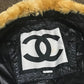 CHANEL 08A Fur Jacket/Blouson, Polyester, Women's, Black/Metallic Black