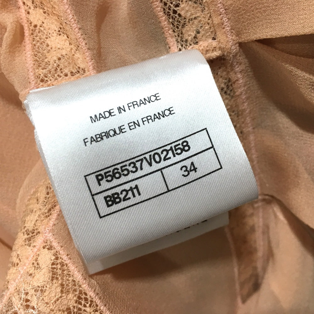 CHANEL P56537 レース切り替え 17S ワンピース ドレス シルク レディース サーモンピンク ピンク