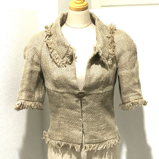 CHANEL CC Horse Button 18C Outerwear Linen Women's Natural