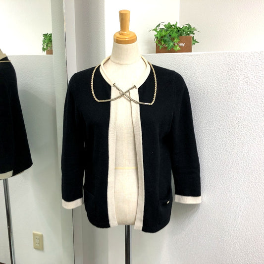 CHANEL P40668 バイカラー チェーン ココボタン ニットセーター アパレル トップス 長袖 カーディガン ニット レディース ブラック - brandshop-reference