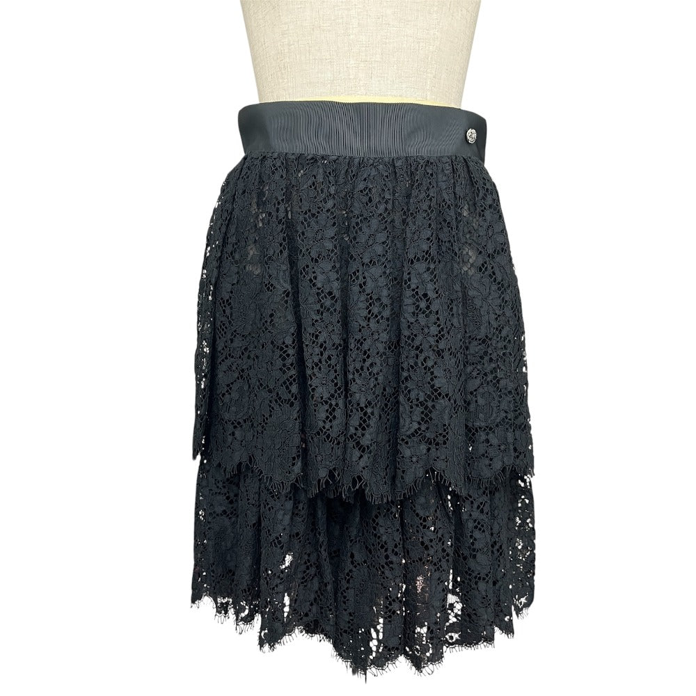 CHANEL P45546 13P All-Lace Shorts with CC Coco Mark, Rayon, Women's, Black