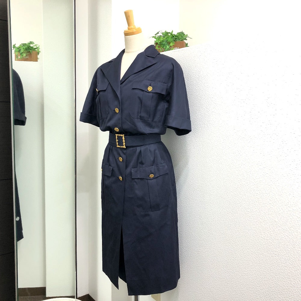 CHANEL ヴィンテージ ココシャネルボタン ベルト付き シャツ スカート アパレル ワンピース コットン レディース ネイビー - brandshop-reference
