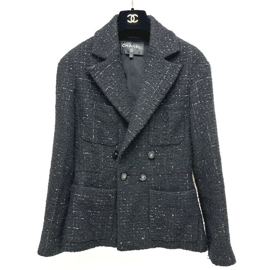 CHANEL P78012 24B Glitter Tweed apparel Jacket tweed Black Used