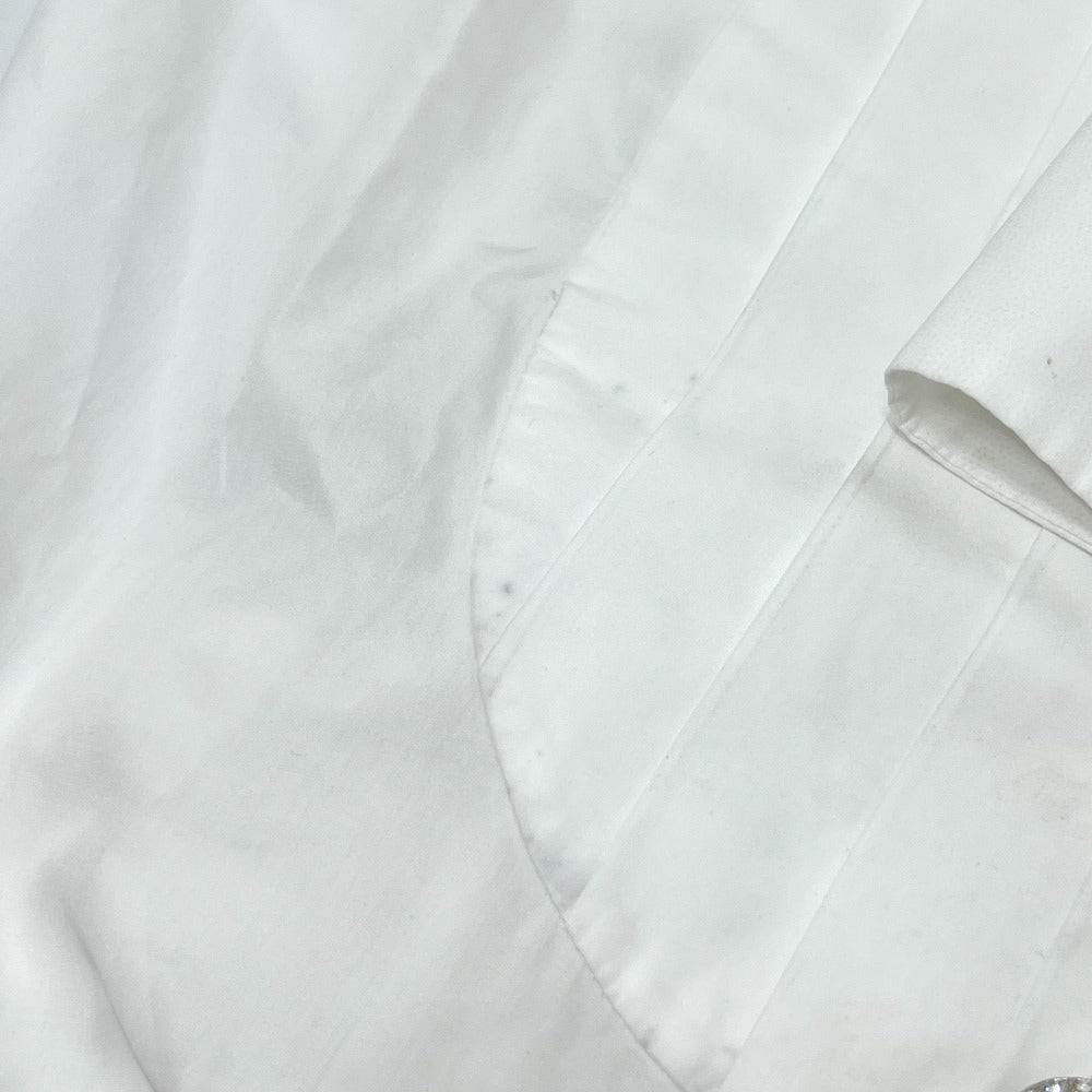 Chanel P59362 18a Button Rhinestone Button Ruffle Blouse Lengan Panjang Blaus Kapas Wanita Putih