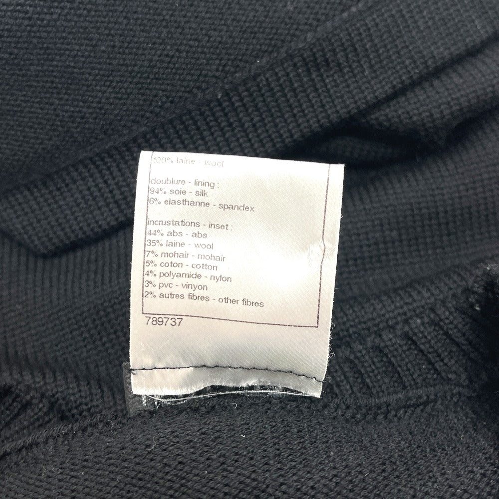 CHANEL P36973 ビジュー装飾 ショートスリーブ ニットワンピ クルーネック ひざ丈 ワンピース ウール レディース ブラック