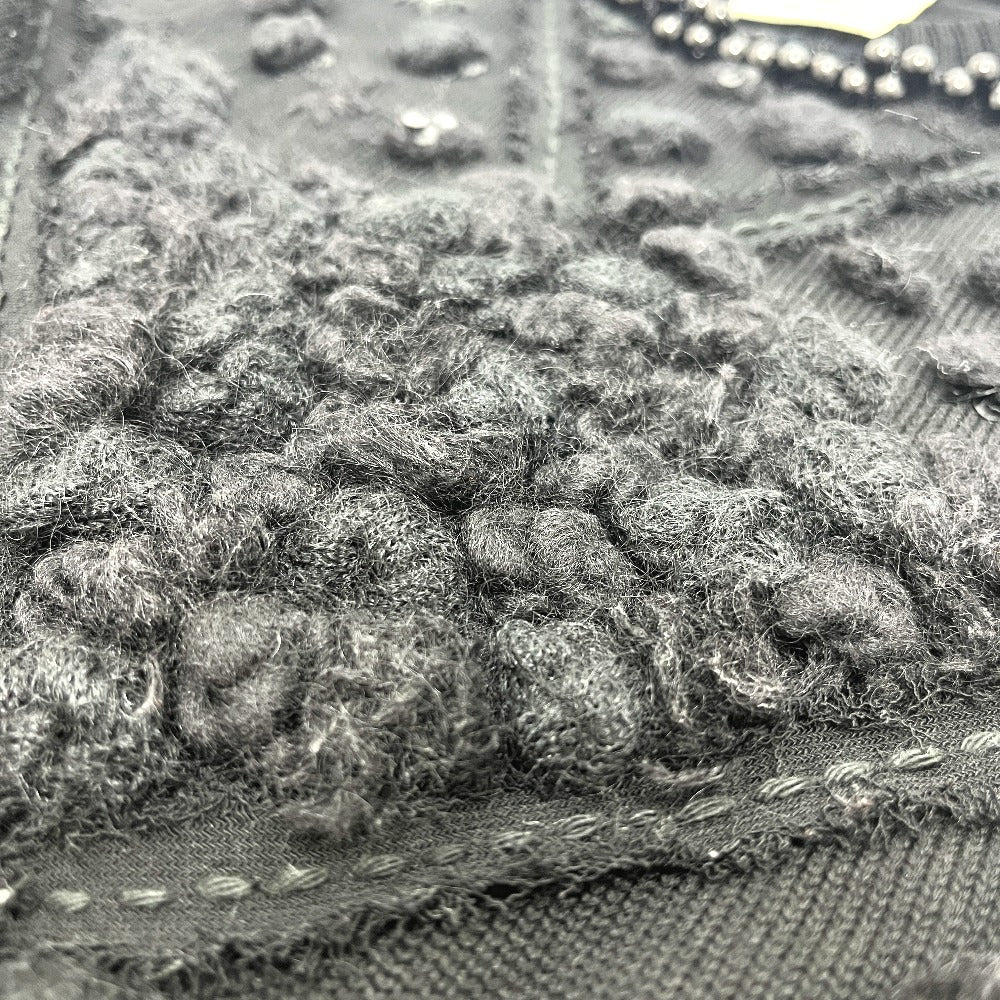 CHANEL P36973 ビジュー装飾 ショートスリーブ ニットワンピ クルーネック ひざ丈 ワンピース ウール レディース ブラック