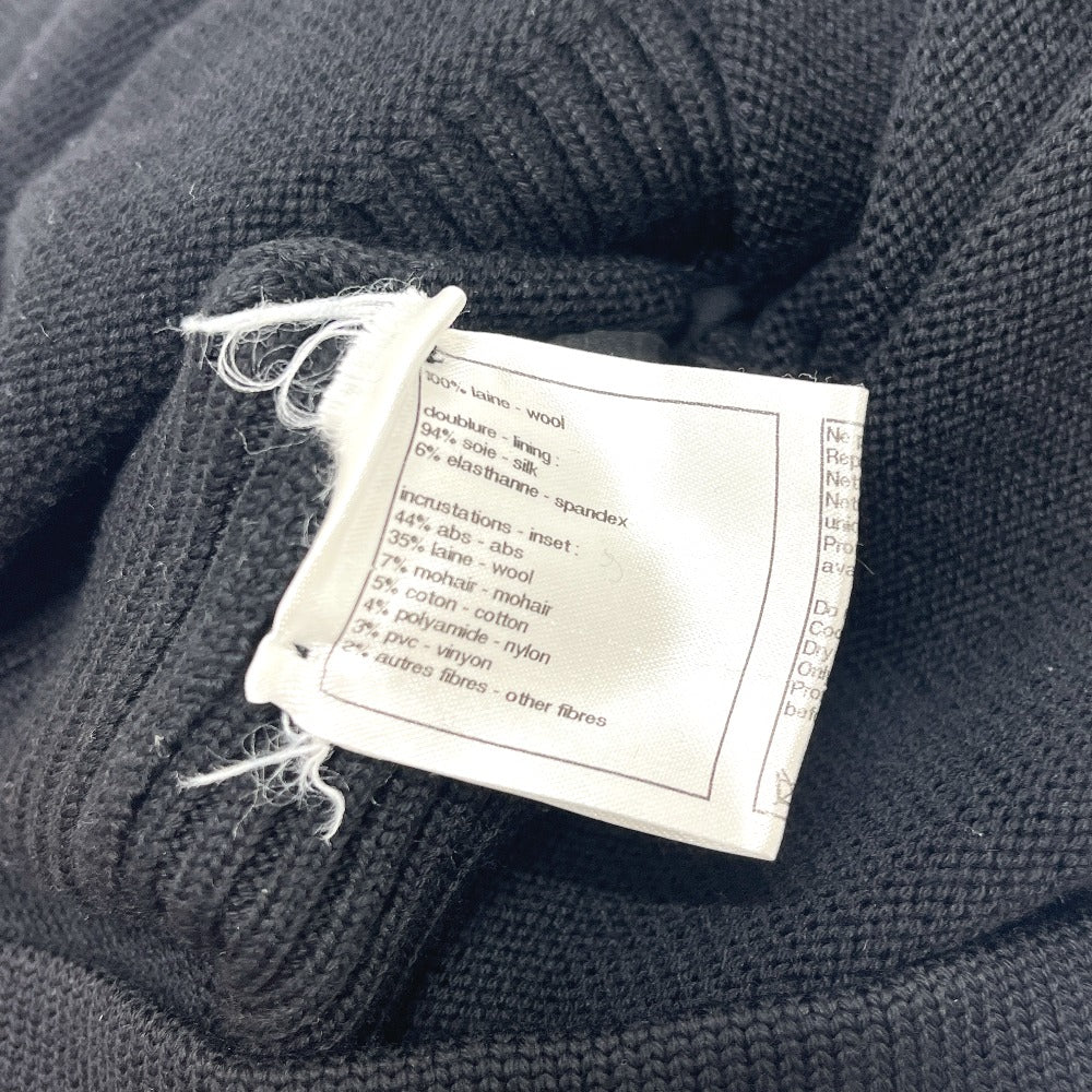 CHANEL P36973 ビジュー装飾 ショートスリーブ ニットワンピ クルーネック ひざ丈 ワンピース ウール レディース ブラック