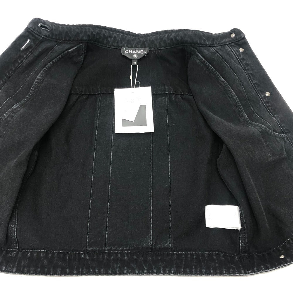 CHANEL P77615 24AW ビジュー グリポアボタン ウォッシュドデニム フリル アパレル ベスト ジャケット デニム レディース ブラック