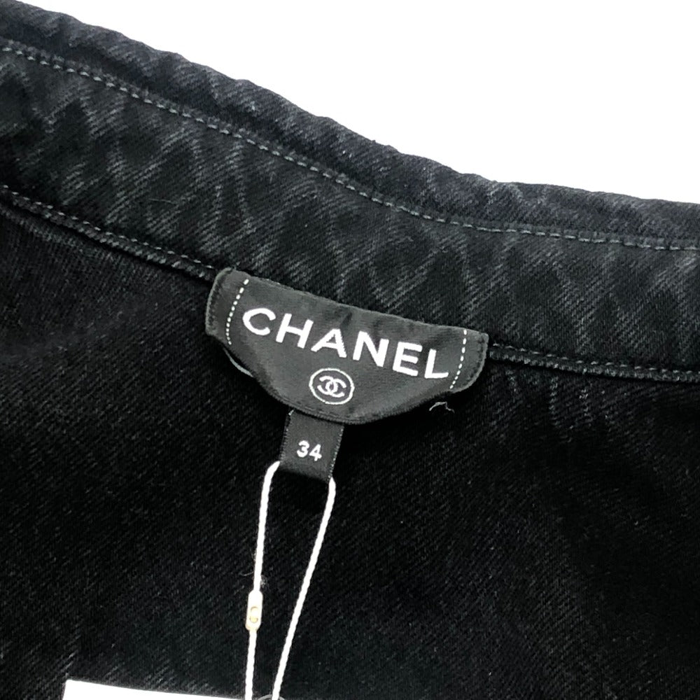CHANEL P77615 24AW ビジュー グリポアボタン ウォッシュドデニム フリル アパレル ベスト ジャケット デニム レディース ブラック