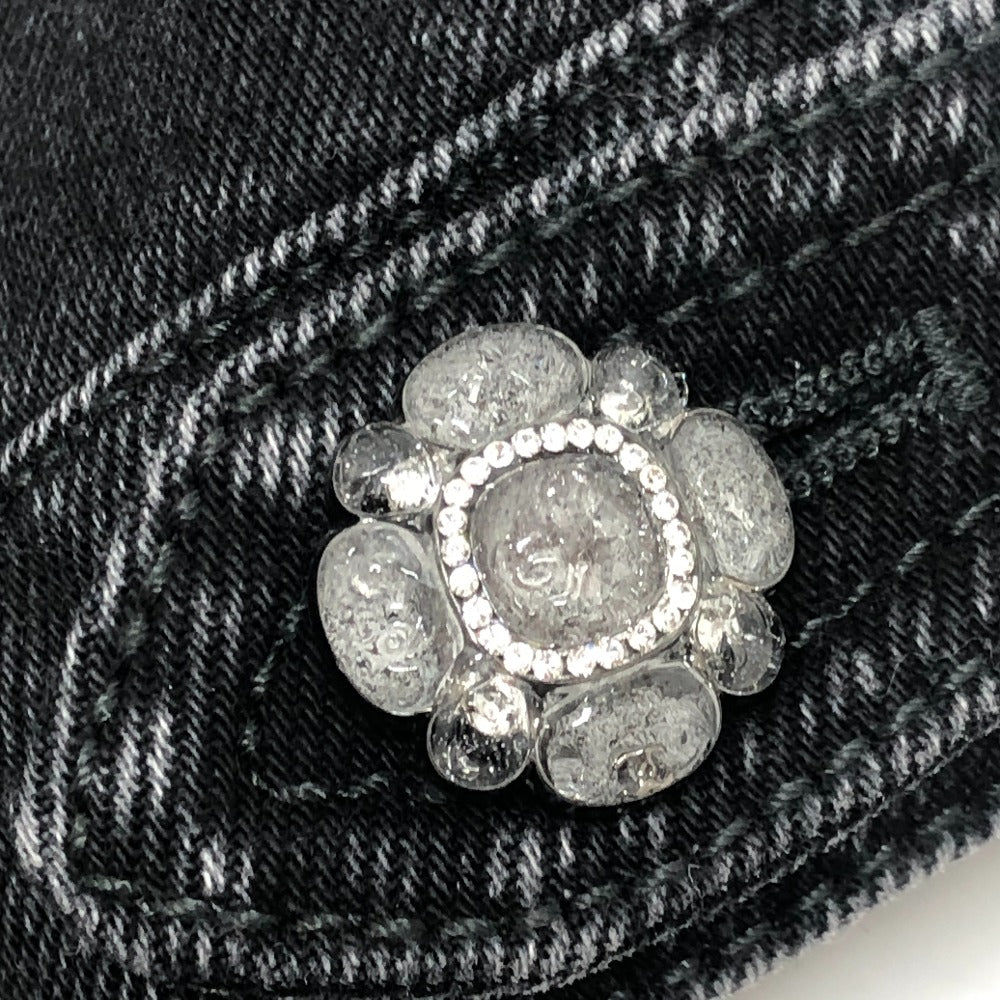 CHANEL P77615 24AW ビジュー グリポアボタン ウォッシュドデニム フリル アパレル ベスト ジャケット デニム レディース ブラック