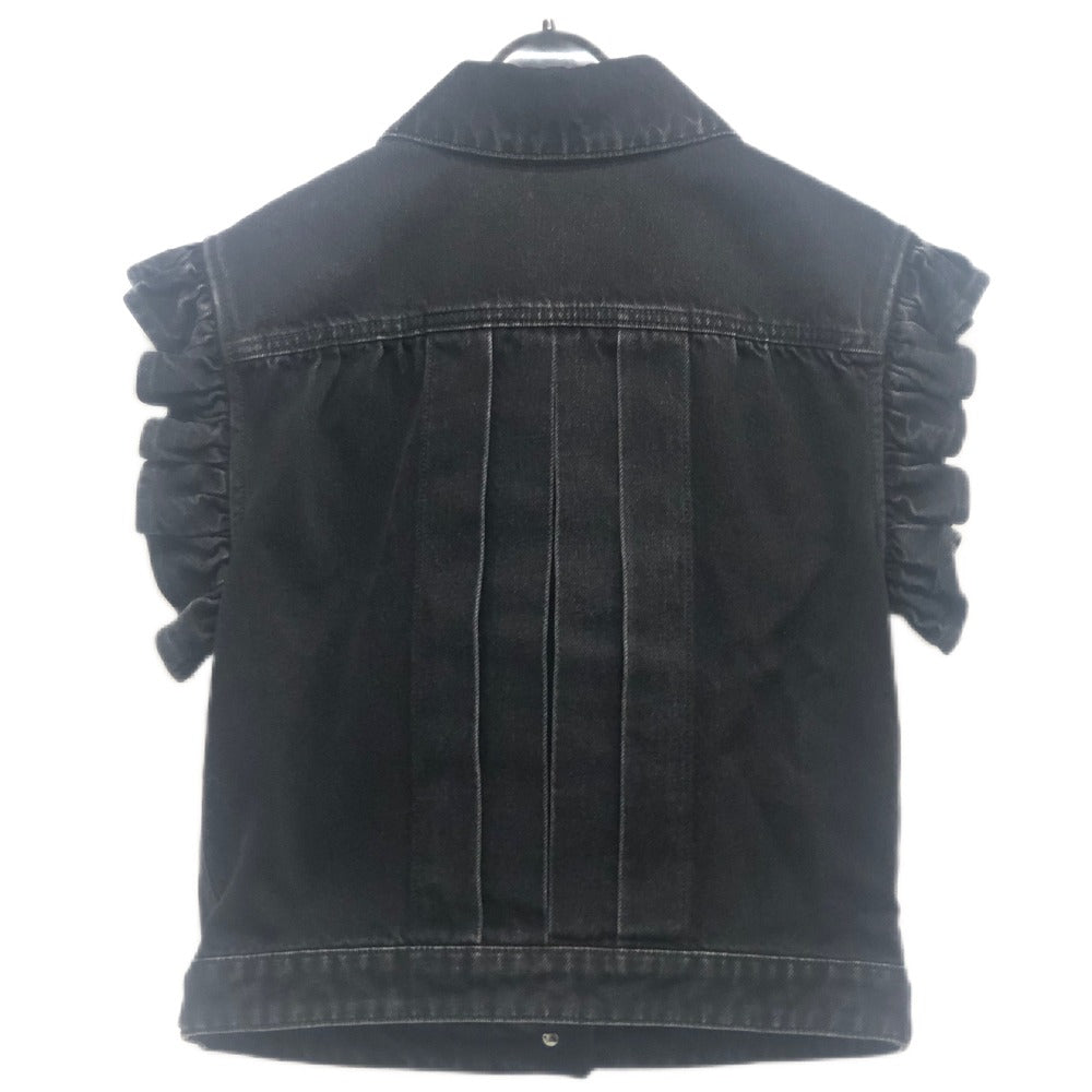 CHANEL P77615 24AW ビジュー グリポアボタン ウォッシュドデニム フリル アパレル ベスト ジャケット デニム レディース ブラック