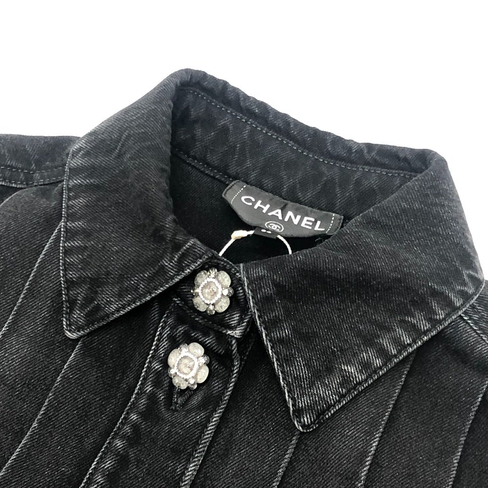 CHANEL P77615 24AW ビジュー グリポアボタン ウォッシュドデニム フリル アパレル ベスト ジャケット デニム レディース ブラック