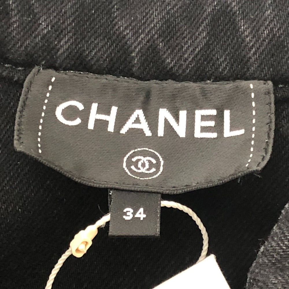 CHANEL P77615 24AW ビジュー グリポアボタン ウォッシュドデニム フリル アパレル ベスト ジャケット デニム レディース ブラック