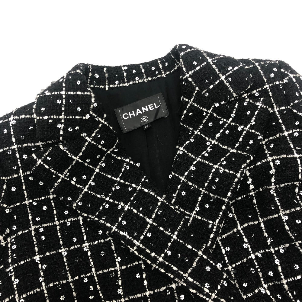CHANEL P75797 23-24AW カメリアボタン アパレル アウター ロング ツイード ジャケット ツイード レディース ブラック