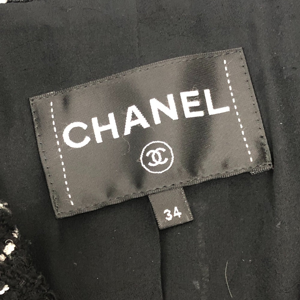 CHANEL P75797 23-24AW カメリアボタン アパレル アウター ロング ツイード ジャケット ツイード レディース ブラック