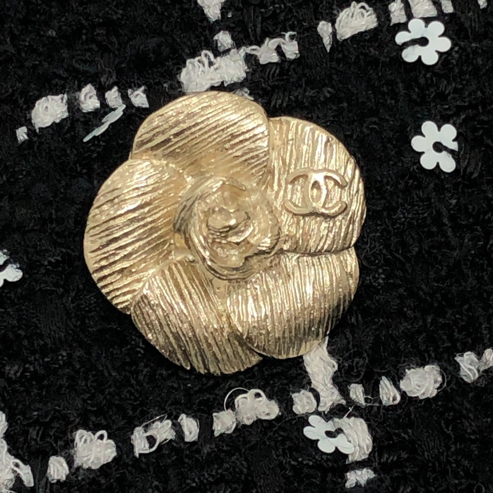 CHANEL P75797 23-24AW カメリアボタン アパレル アウター ロング ツイード ジャケット ツイード レディース ブラック