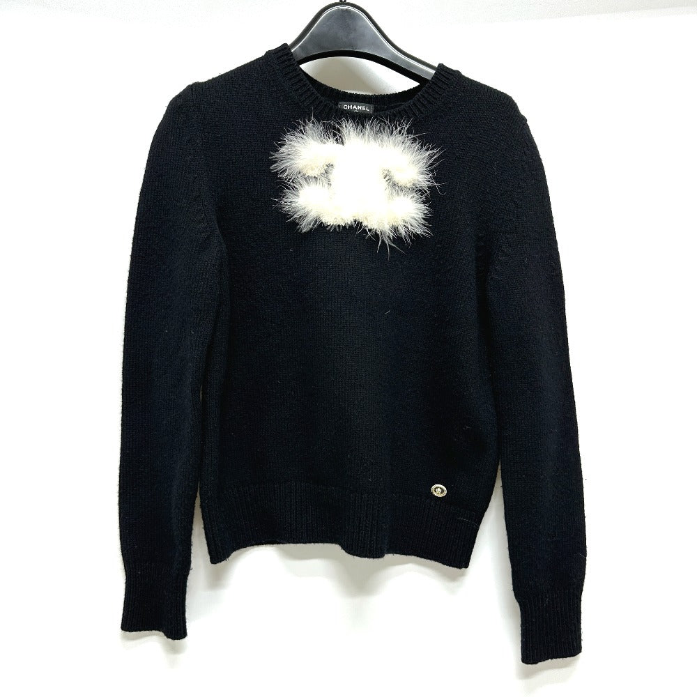 CHANEL P76044 24ＡＷ ココマーク ファー アパレル セーター カシミヤ レディース ブラック