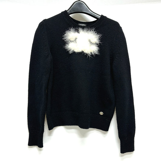 CHANEL P76044 24ＡＷ ココマーク ファー アパレル セーター カシミヤ レディース ブラック