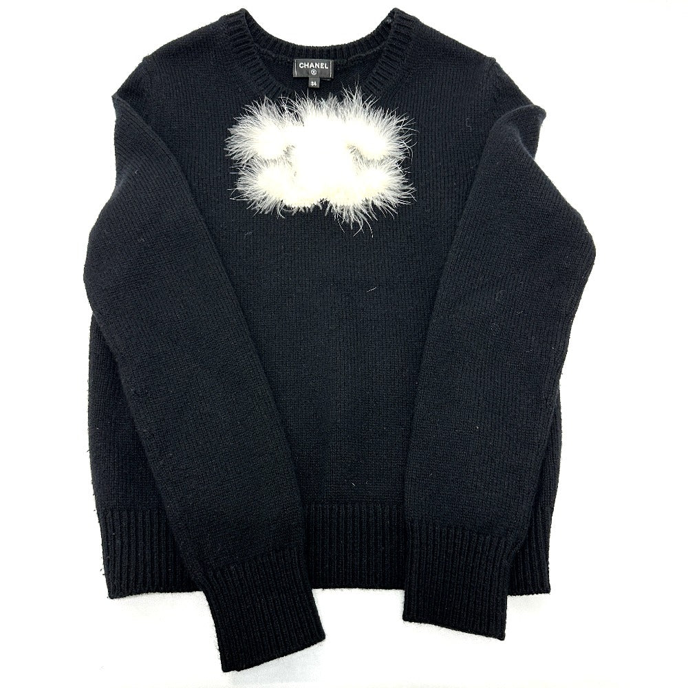 CHANEL P76044 24ＡＷ ココマーク ファー アパレル セーター カシミヤ レディース ブラック