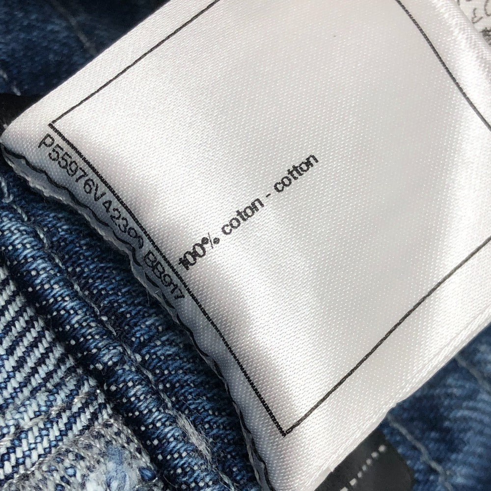 CHANEL P55976 ココマークボタン アパレル ボトムス ひざ丈 デニム スカート コットン レディース ブルー