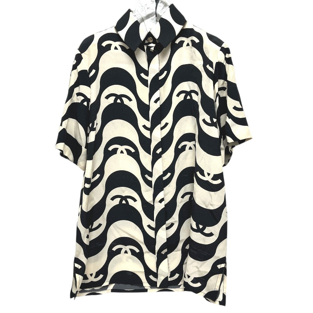 CHANEL P70211 21P CC Mark Wave apparel short sleeves Short sleeve T-shirt silk Black/White Used