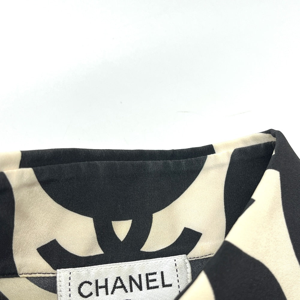 CHANEL P70211 21P CC Mark Wave apparel short sleeves Short sleeve T-shirt silk Black/White Used