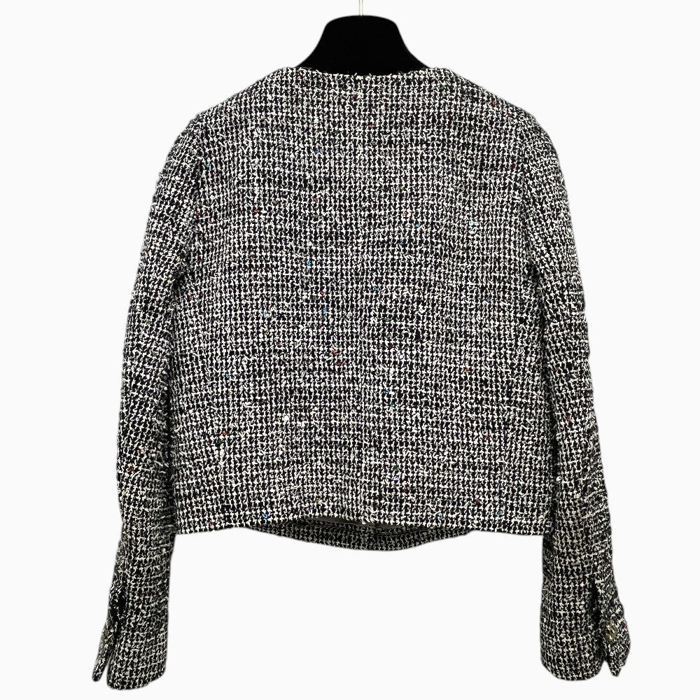 CHANEL P50738 Tweed Bijoux Flower Buttons Apparel, collarless, sequined outerwear Jacket tweed gray Used