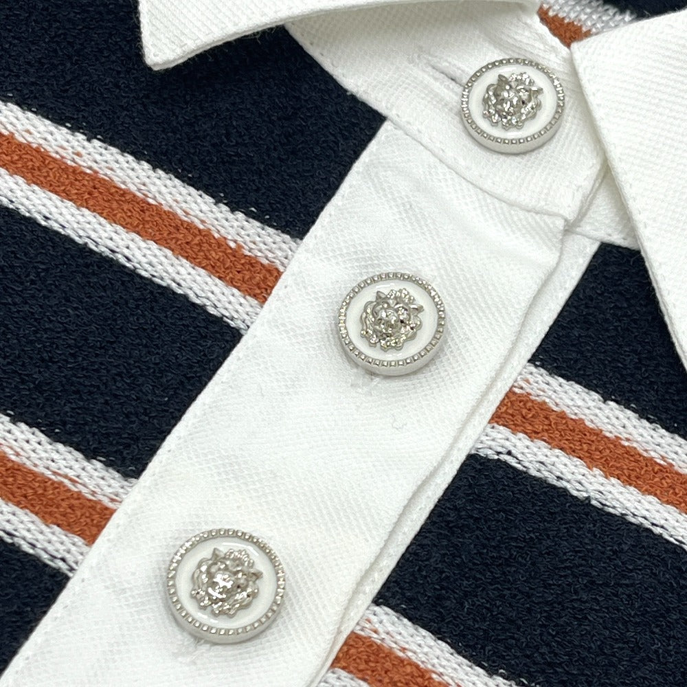 CHANEL P81003 26C Border Lion Button Apparel, 3/4 sleeve knit top, Bijoux buttons Polo shirt cotton Black/Brown Used