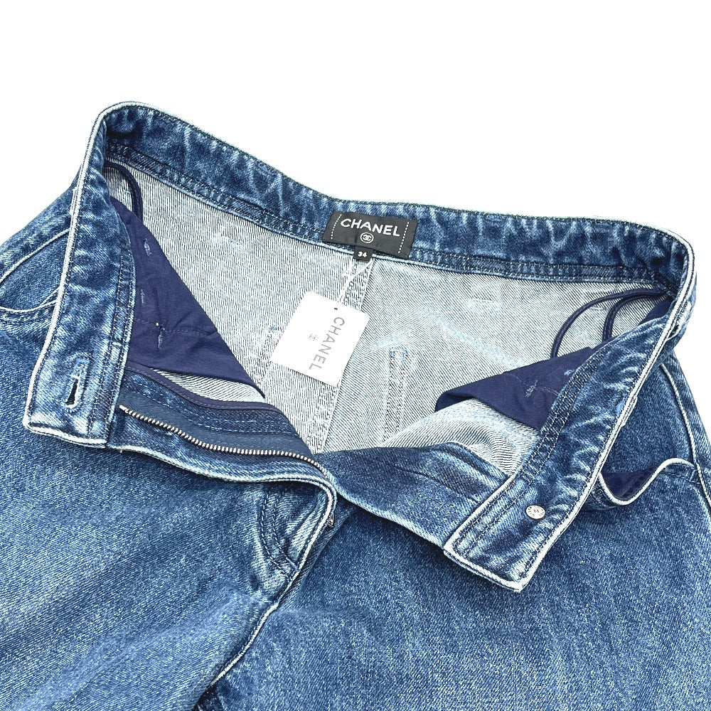CHANEL P81258 26C Washed denim jeans Apparel Side CC Mark Straight Bottoms cargo pants Denim blue Used