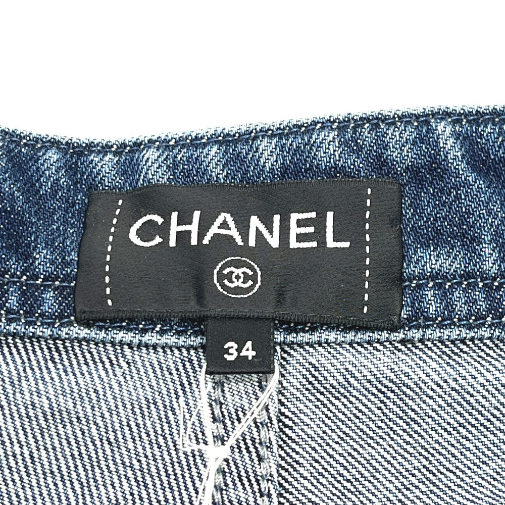 CHANEL P81258 26C Washed denim jeans Apparel Side CC Mark Straight Bottoms cargo pants Denim blue Used