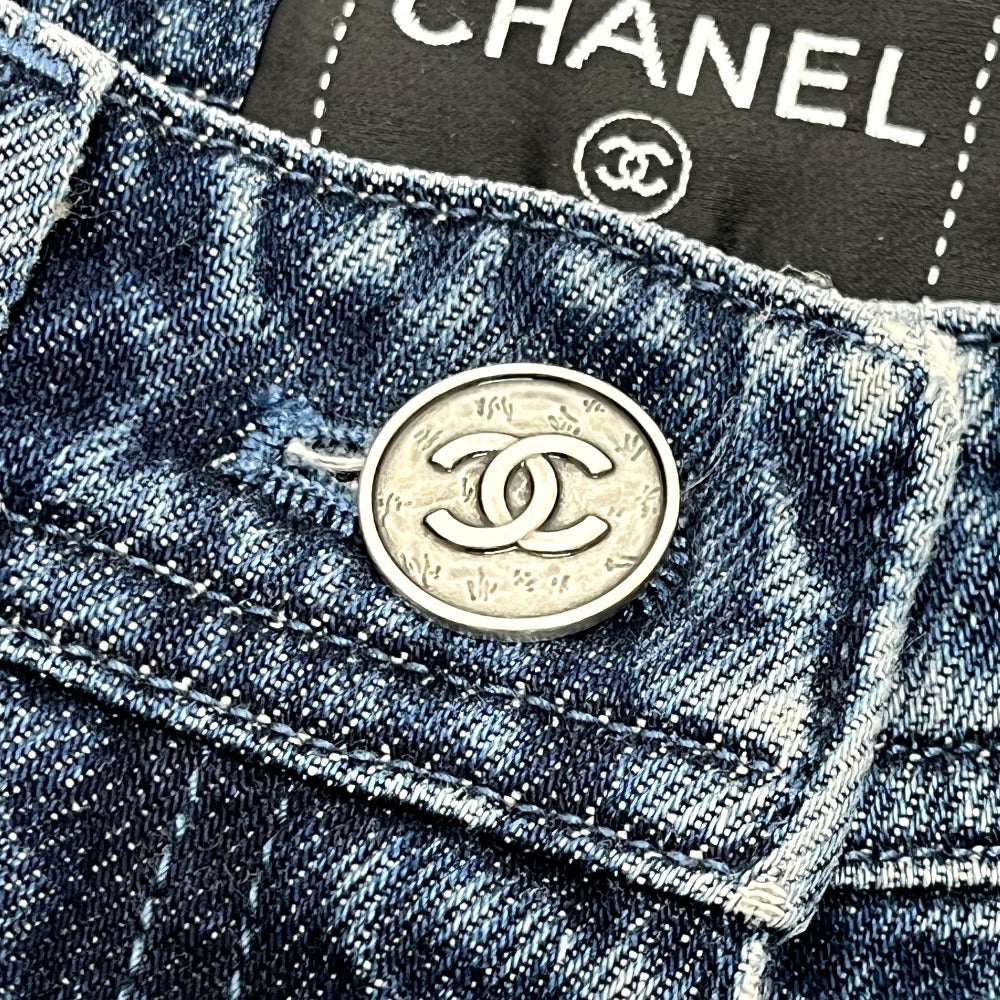 CHANEL P81258 26C Washed denim jeans Apparel Side CC Mark Straight Bottoms cargo pants Denim blue Used