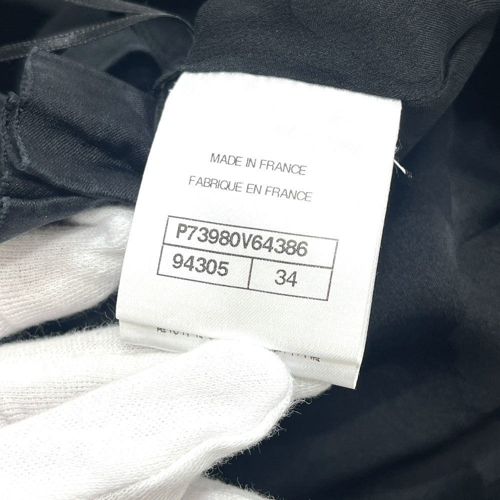 CHANEL Pleated Border Apparel Stripes skirt silk Black/White Used