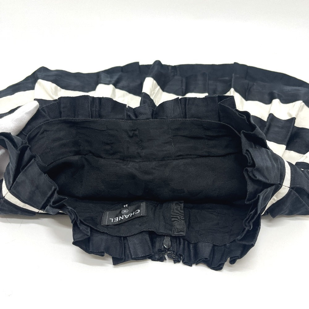 CHANEL Pleated Border Apparel Stripes skirt silk Black/White Used