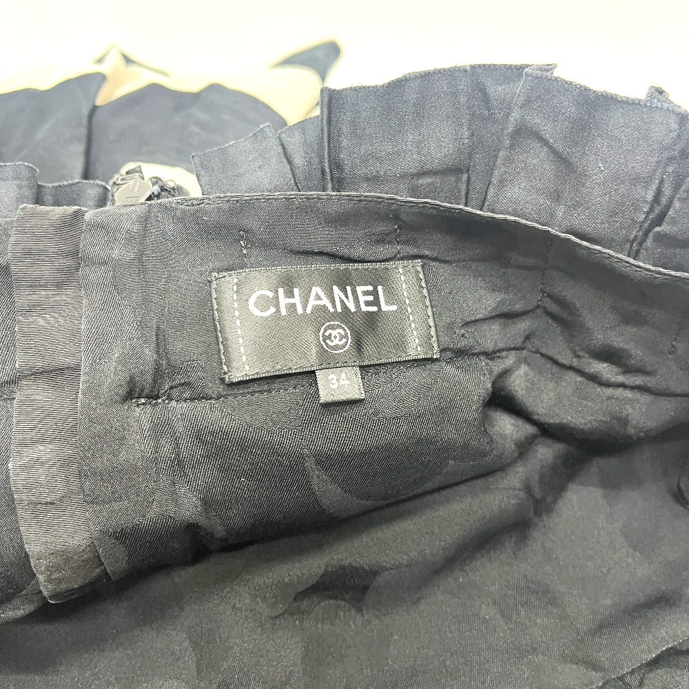 CHANEL Pleated Border Apparel Stripes skirt silk Black/White Used