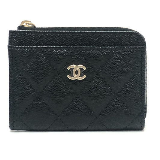 CHANEL Matelasse Cocomark Fragment Case Coin Case Card Case Card Case Caviar Skin Women's Black