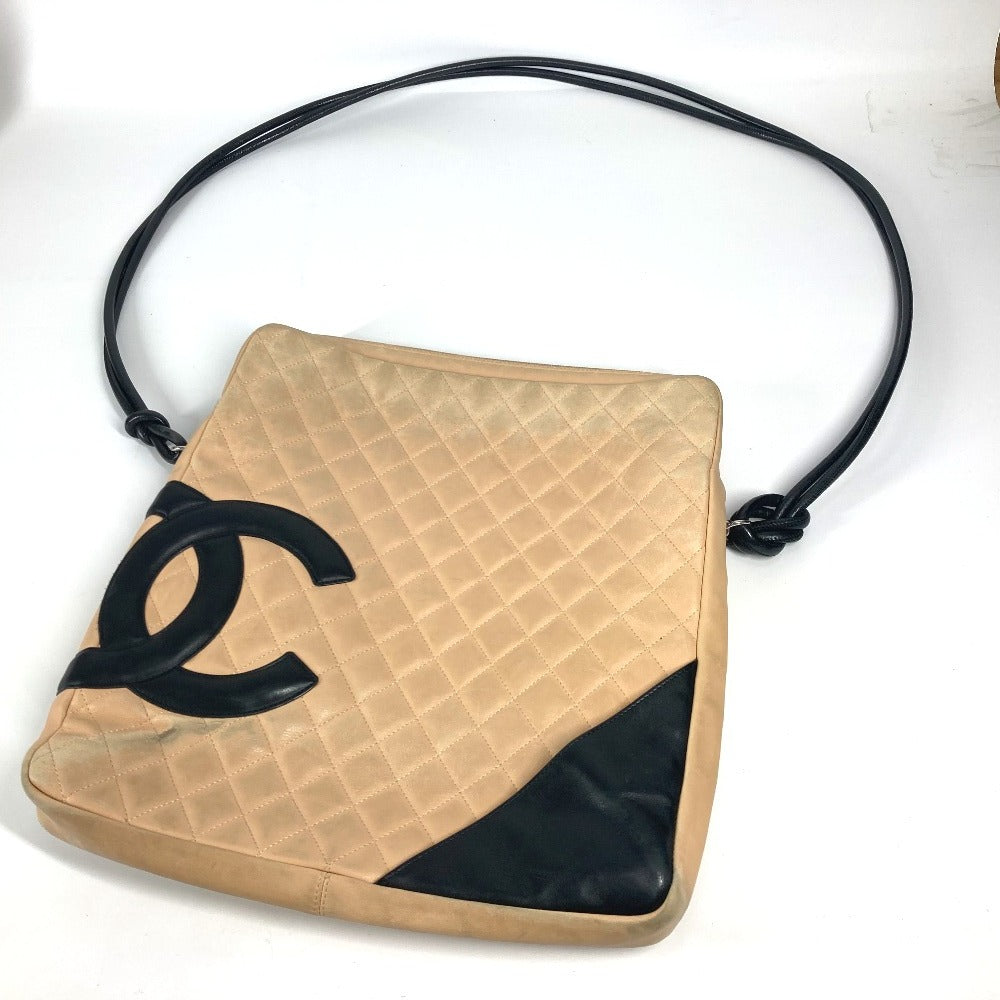 CHANEL カンボンライン CC ココマーク ラージ スクエア 斜め掛け バイカラー  ショルダーバッグ レザー レディース ベージュ - brandshop-reference
