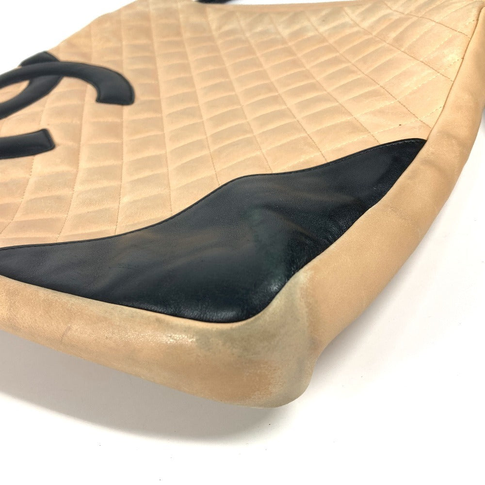 CHANEL カンボンライン CC ココマーク ラージ スクエア 斜め掛け バイカラー  ショルダーバッグ レザー レディース ベージュ - brandshop-reference