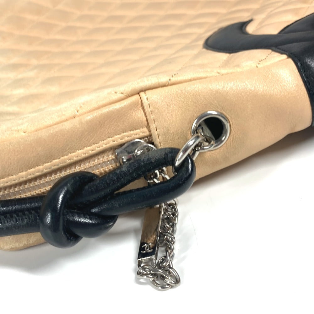 CHANEL カンボンライン CC ココマーク ラージ スクエア 斜め掛け バイカラー  ショルダーバッグ レザー レディース ベージュ - brandshop-reference