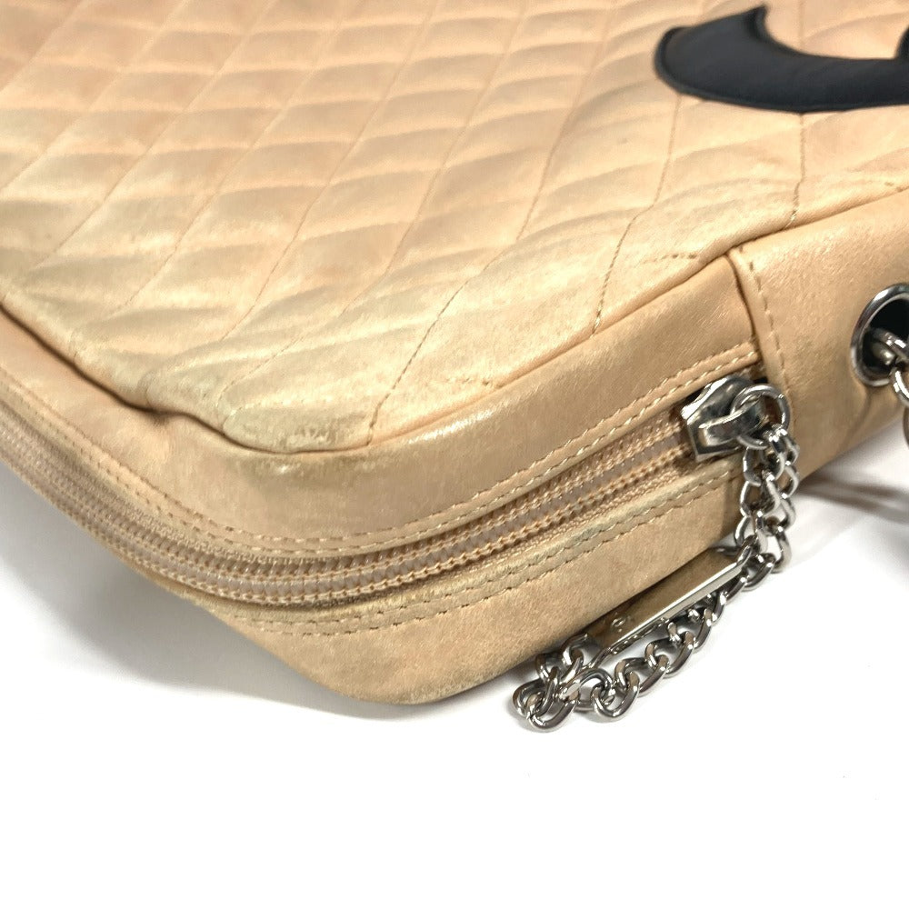 CHANEL カンボンライン CC ココマーク ラージ スクエア 斜め掛け バイカラー  ショルダーバッグ レザー レディース ベージュ - brandshop-reference