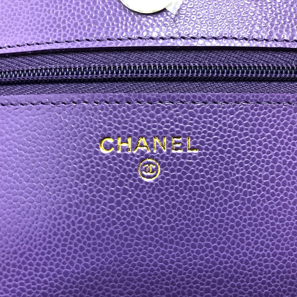 CHANEL A33814 長財布 CCココマーク マトラッセ チェーンウォレット 斜め掛け カバン ショルダーバッグ キャビアスキン レディース