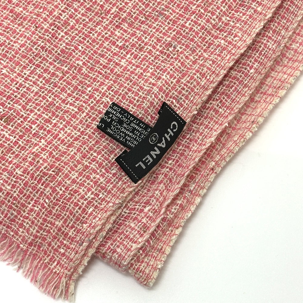 CHANEL ココマーク マフラー 襟巻き ツイード 薄手 ファッション小物 ストール ウール レディース ピンク