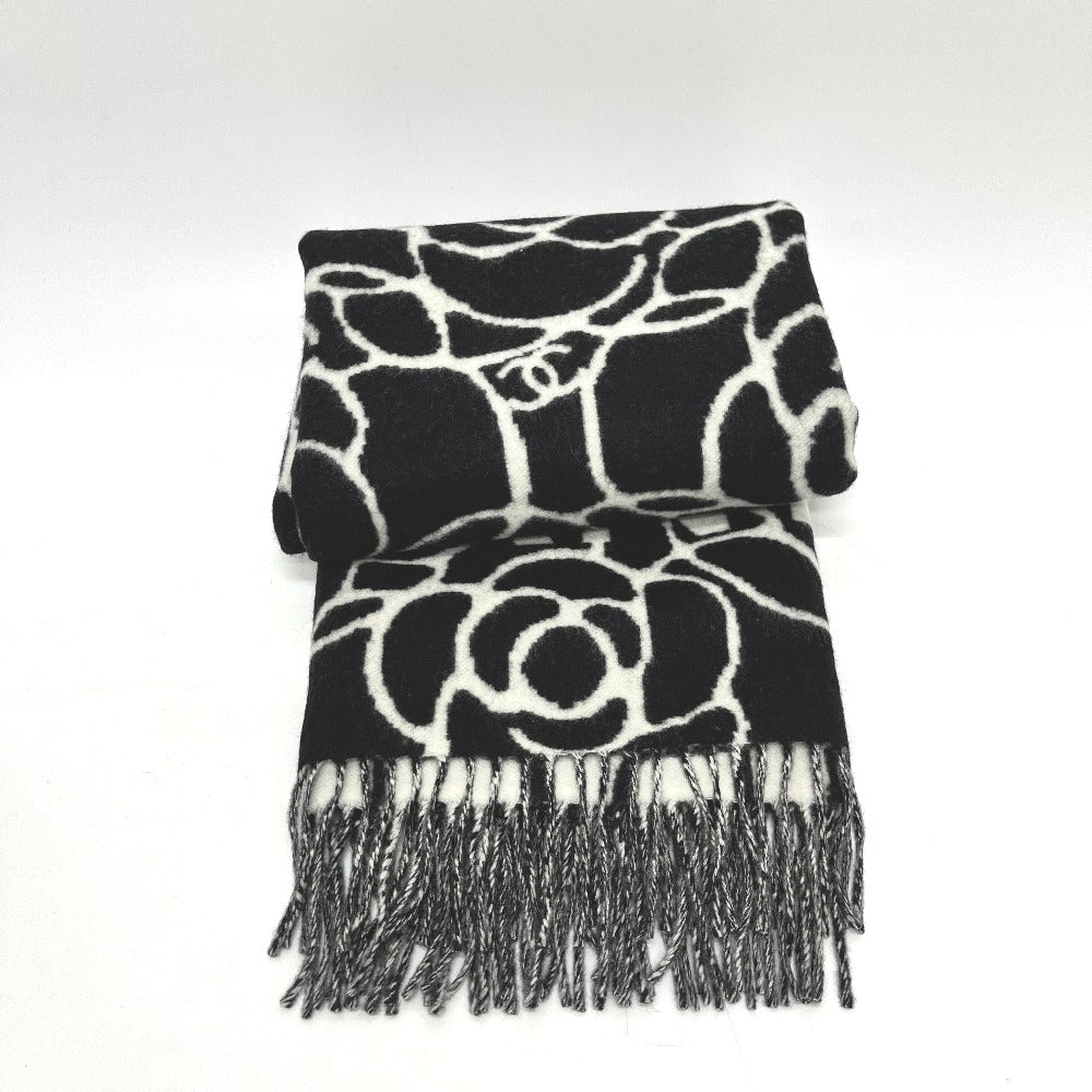CHANEL Camellia Coco Mark Large Cashmere Scarf Women's Black