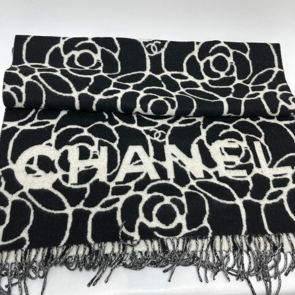CHANEL Camellia Coco Mark Large Cashmere Scarf Women's Black