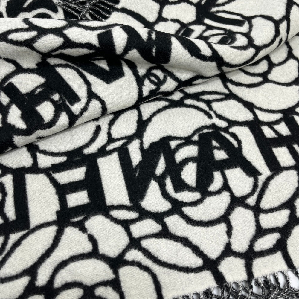 CHANEL Camellia Coco Mark Large Cashmere Scarf Women's Black