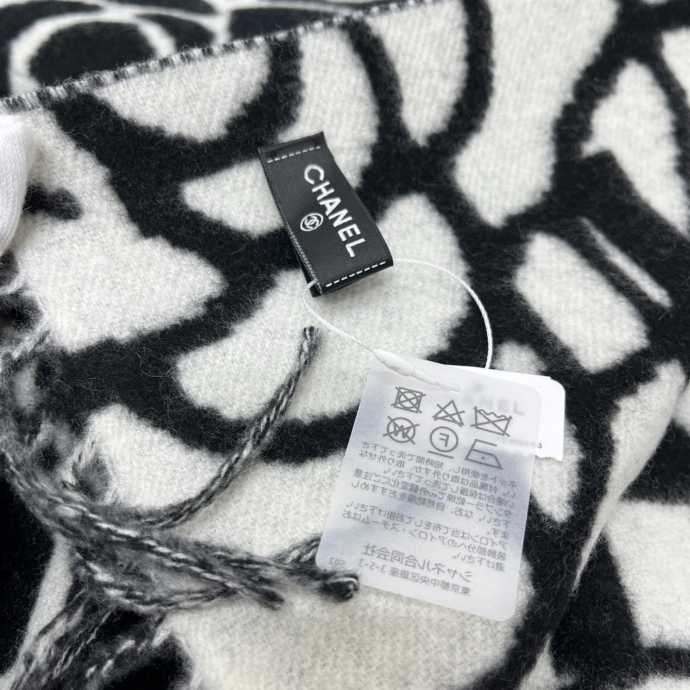 CHANEL Camellia Coco Mark Large Cashmere Scarf Women's Black