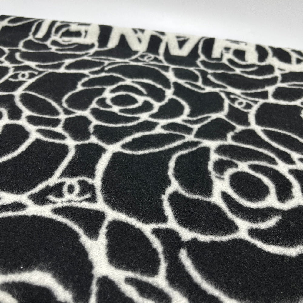 CHANEL Camellia Coco Mark Large Cashmere Scarf Women's Black
