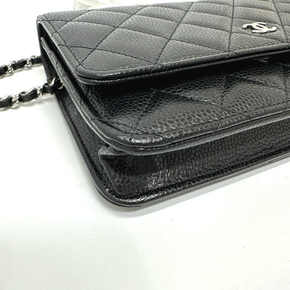CHANEL AP0250 CC Matelasse CC Mark Classic Chain Wallet Bags Crossbody Long Wallet Shoulder Bag Caviar Leather Black/SilverHardware Used